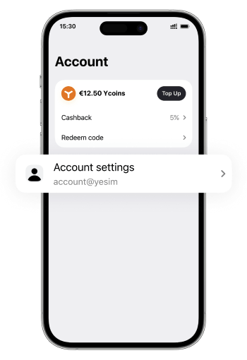 Yesim User ID in account settings